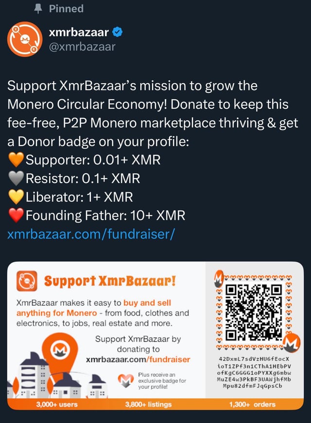 Support XmrBazaar’s Mission to Grow the Monero Circular Economy 💪💪🙏