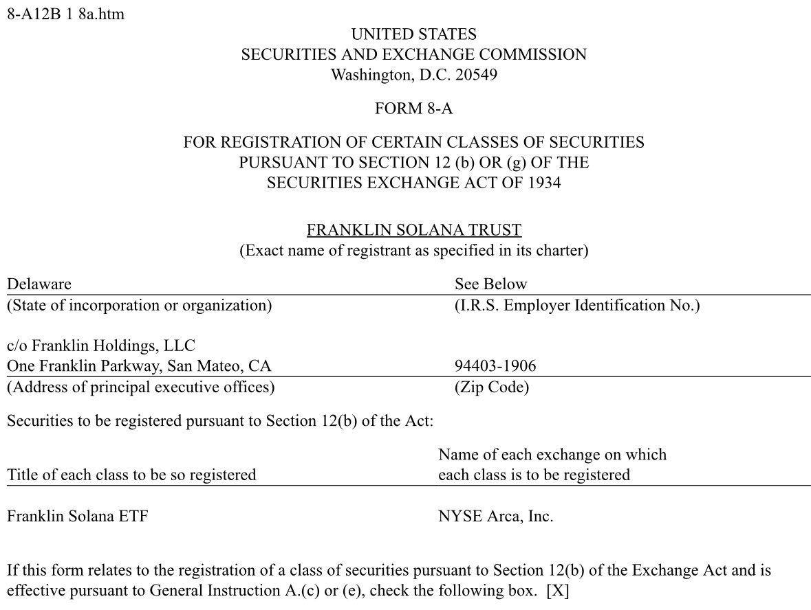 Franklin Templeton Moves Fast: Final SEC Filing Puts Solana ETF in the Spotlight After XRP Breakthrough